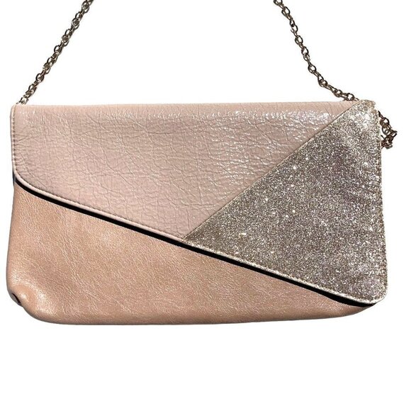 Aldo Champagne/Blush Faux Leather Clutch/Shoulderbag w Gold Chain Handle/Strap - Picture 5 of 6